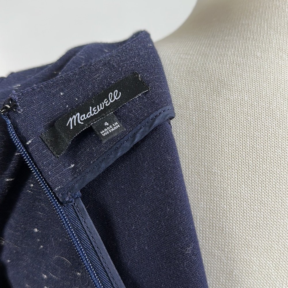 Sz 4 Small Medium Madewell Navy Blue Long Sleeve MIDI Fit and Flare Skater Dress - Picture 5 of 5